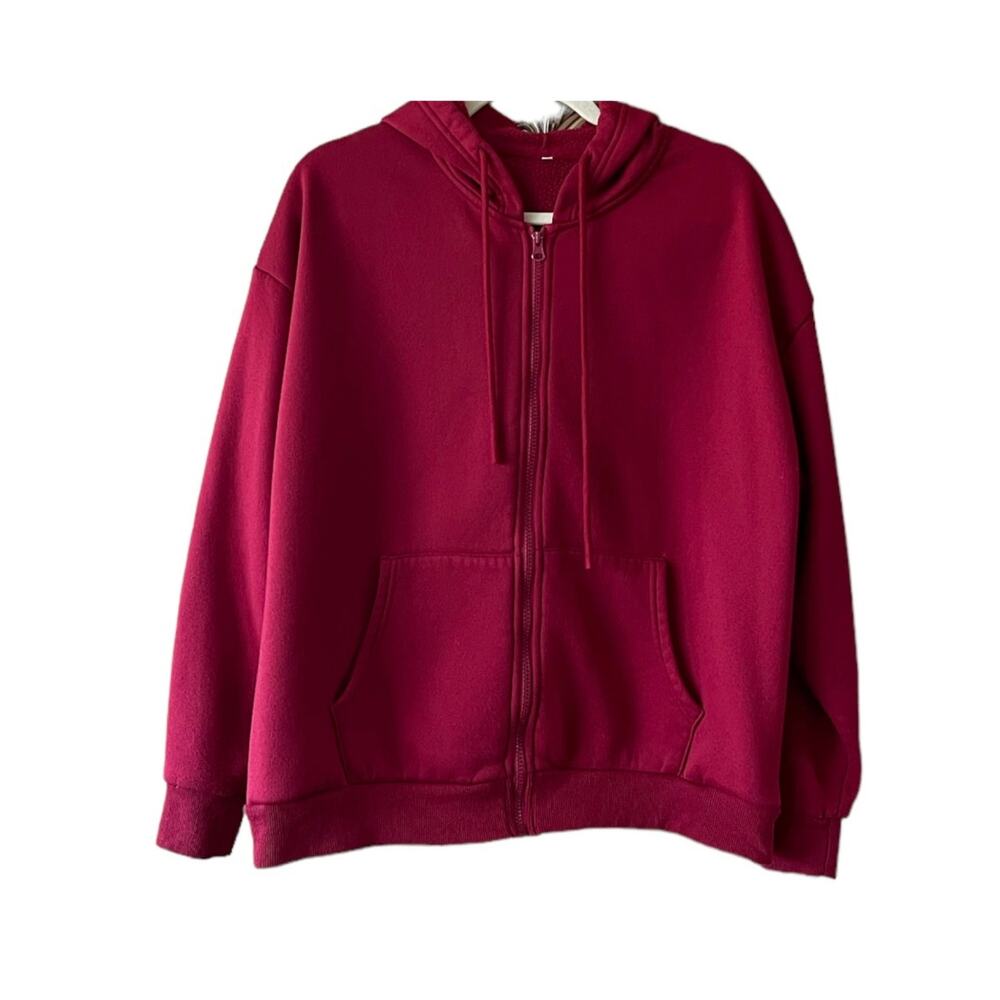 Shein Solid Red Full Zip Up Hoodie Boys Size L